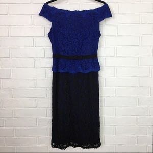 Adrianna Papell Bi-colored Lace Wrap Peplum Dress